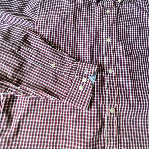 Izod Dress Shirt Mens Size Small 15.5 Slim Fit Red White Blue Gingham Checkered - Picture 6 of 15